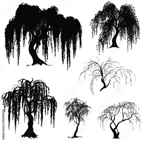 willow tree silhouette set, Black & White silhouette set 
