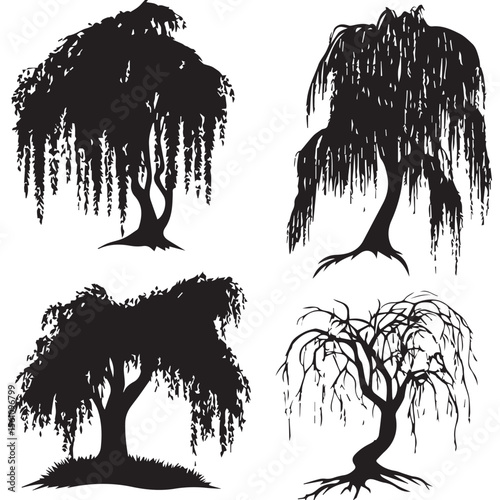 willow tree silhouette set, Black & White silhouette set 