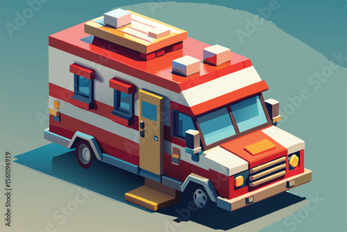 Retro Camper Van Low-Poly 3D Illustration of a Classic Red and White RV