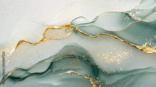 Abstract design with flowing, layered colors and gold accents.