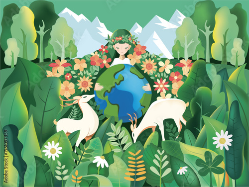 Protect the earth, love the environment, environmental protection illustration
