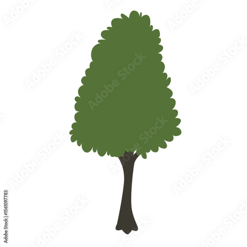 2D illustration of a tall green tree with thick leaves and brown trunk, perfect for nature scenes, outdoor design, or landscaping.