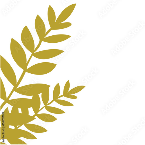 2D illustration of golden leafy branch with rounded shapes, suitable for harvest designs, seasonal elements, or decorative eco compositions.