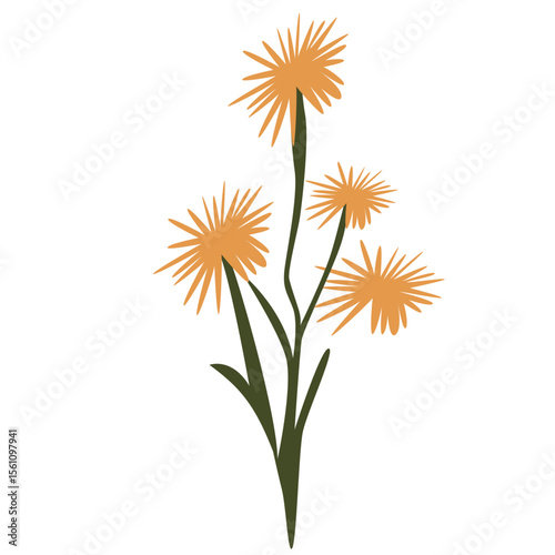 2D illustration of tall spiky orange flowers with dark green stems, perfect for floral design, garden themes, or botanical patterns.