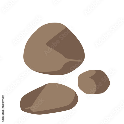 2D illustration of three brown rocks in different sizes with flat shading, suitable for nature backgrounds, outdoor terrain, or game assets.