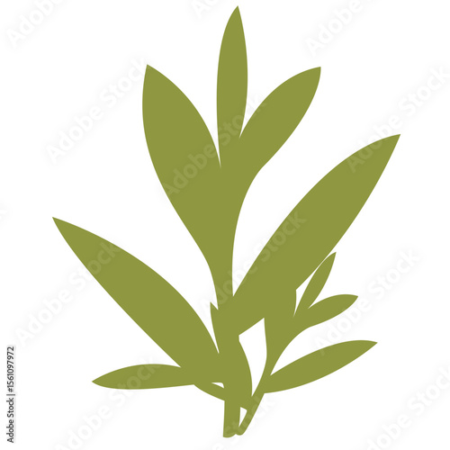 2D illustration of upright green plant with elongated leaves, suitable for eco visuals, botanical patterns, or flat natural compositions.