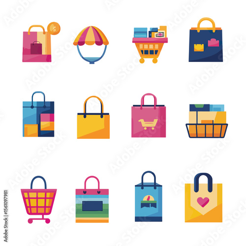 2D Flat icon Augmented Reality (AR) Shopping Icons isolated in White Background