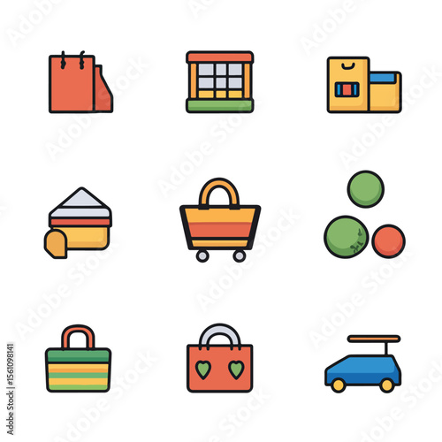 2D Flat icon Augmented Reality (AR) Shopping Icons isolated in White Background
