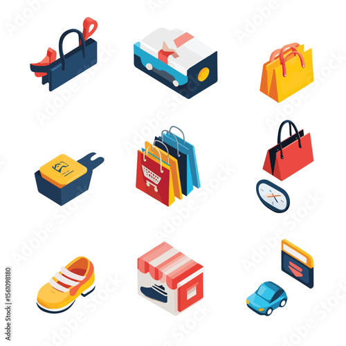 2D Flat icon Augmented Reality (AR) Shopping Icons isolated in White Background