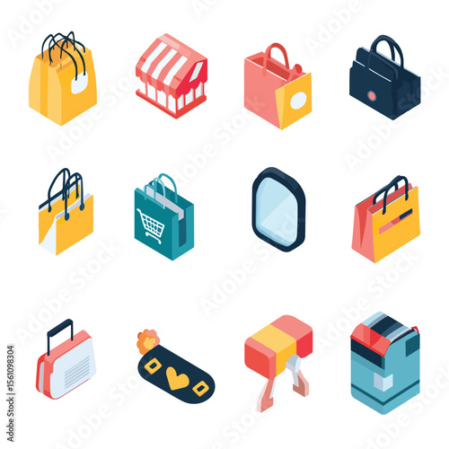 2D Flat icon Augmented Reality (AR) Shopping Icons isolated in White Background