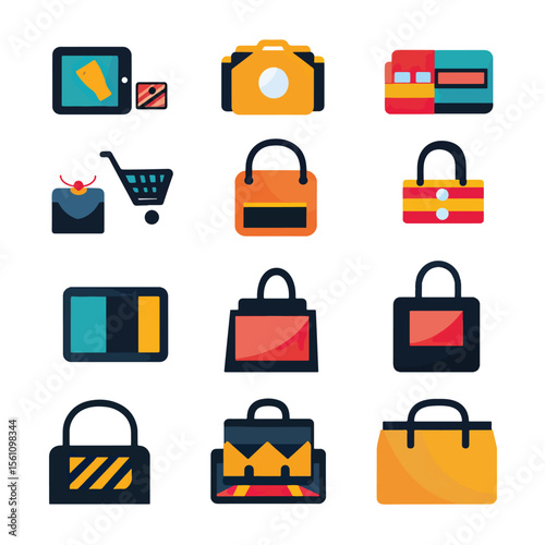 2D Flat icon Augmented Reality (AR) Shopping Icons isolated in White Background