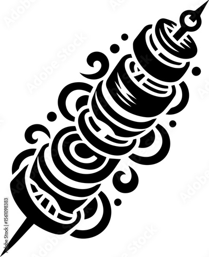 the skewer with grilled vegetables and meat in black silhouette  