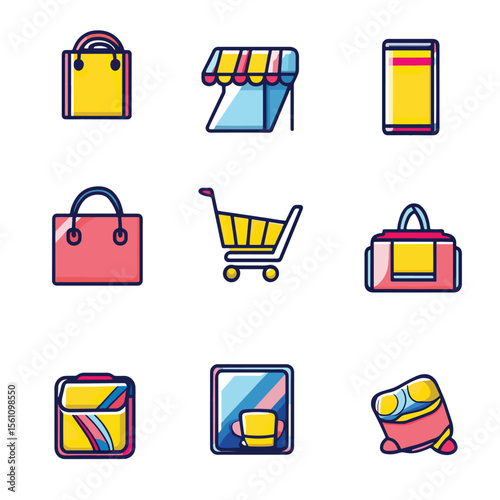 2D Flat icon Augmented Reality (AR) Shopping Icons isolated in White Background