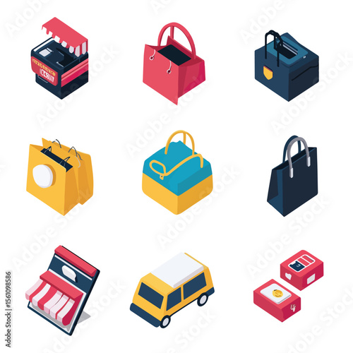 2D Flat icon Augmented Reality (AR) Shopping Icons isolated in White Background