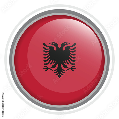 Albania Flag Button Icon Glossy Round National Emblem Vector Illustration