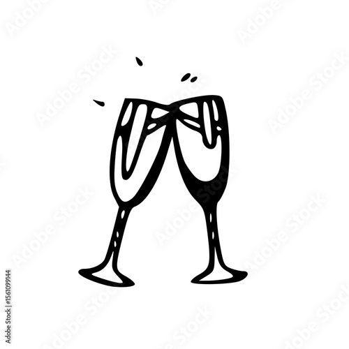 doodle cheers of wineglass