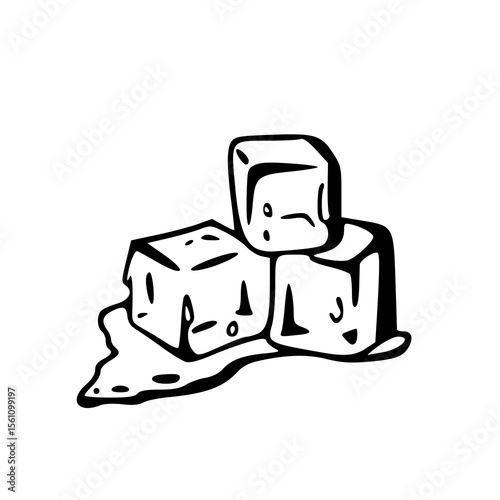 three ice cubes melting vector illustration