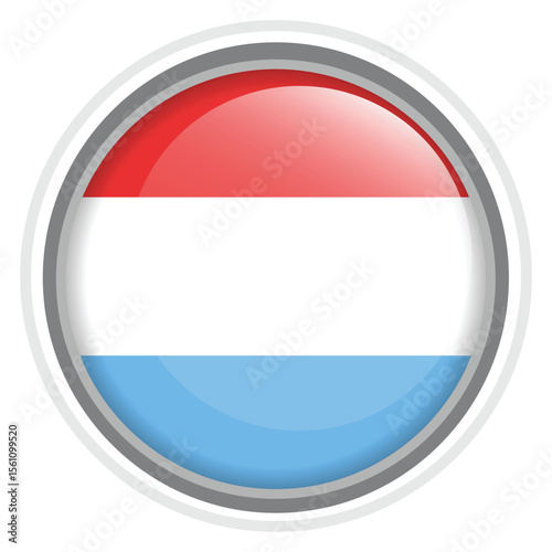 Luxembourg Flag Button Icon Glossy Round National Emblem Vector Illustration