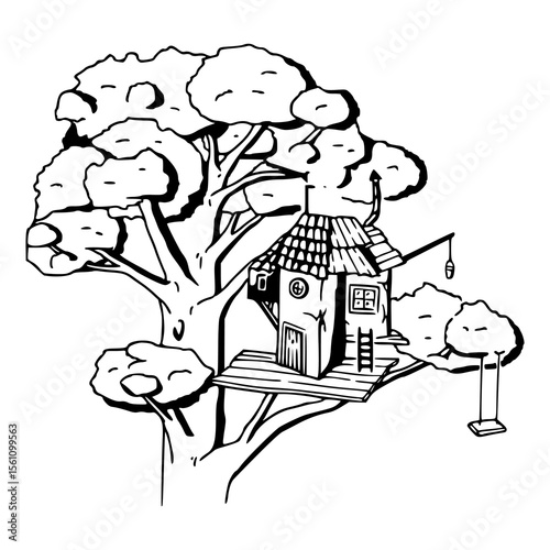 cozy treehouse with swing vector illustration