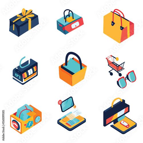 2D Flat icon Augmented Reality (AR) Shopping Icons isolated in White Background