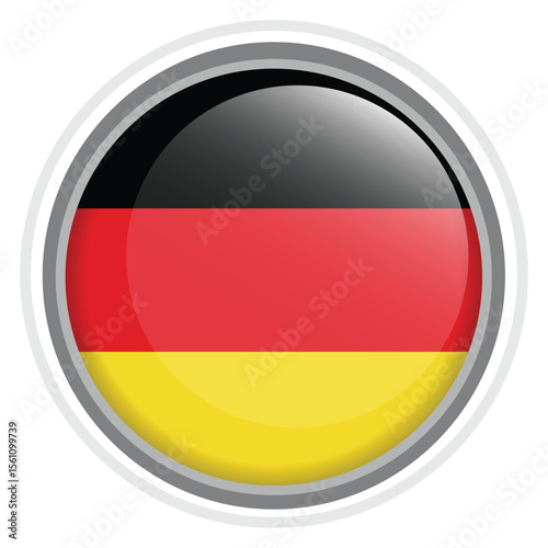 Germany Flag Button Icon Glossy Round National Emblem Vector Illustration