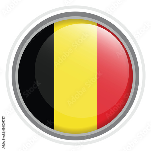 Belgium Flag Button Icon Glossy Round National Emblem Vector Illustration