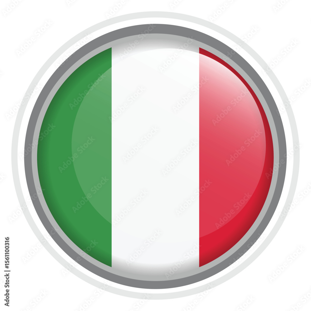 Italy Flag Button Icon Glossy Round National Emblem Vector Illustration Italy Flag Button Icon Glossy Round National Emblem Vector Illustration