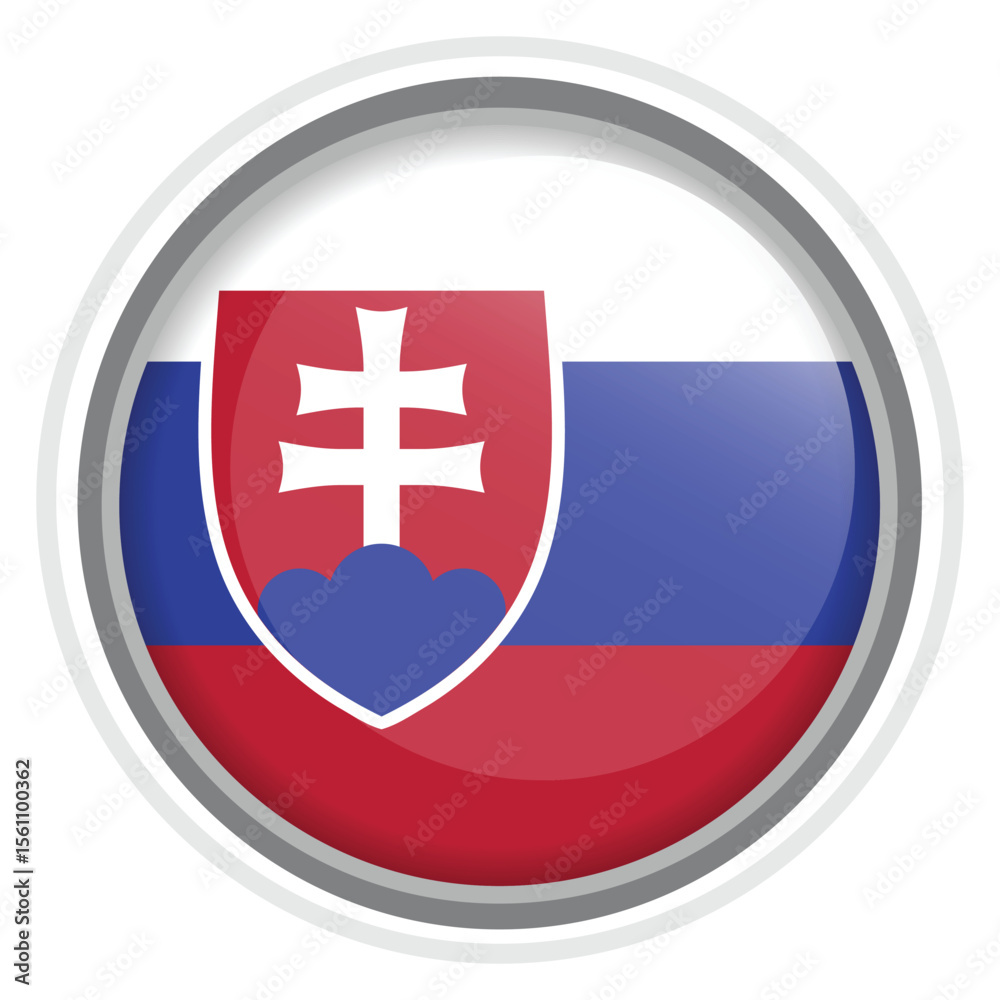 Fototapeta premium Slovakia Flag Button Icon Glossy Round National Emblem Vector Illustration