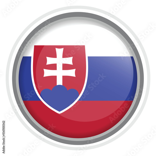 Slovakia Flag Button Icon Glossy Round National Emblem Vector Illustration