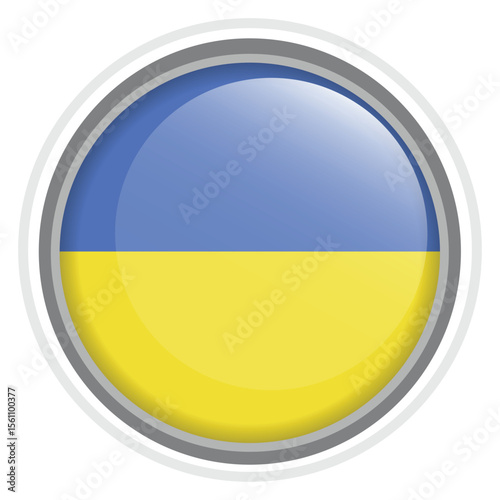 Ukraine Flag Button Icon Glossy Round National Emblem Vector Illustration
