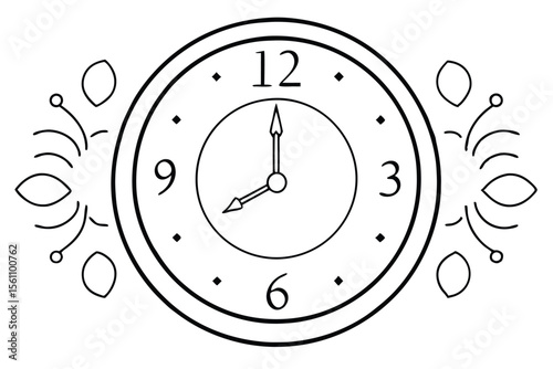 Elegant Ornate Clock Design Timepiece Illustration with Floral Accents