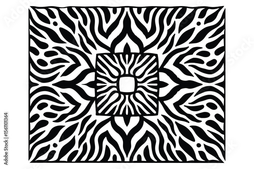 Abstract Black and White Mandala Intricate Symmetrical Design