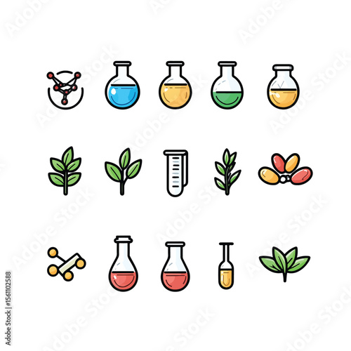 2D Flat icon Biotechnology & Research Icons isolated in White Background