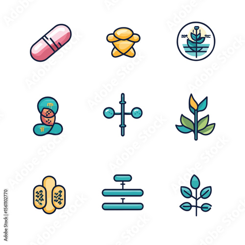 2D Flat icon Biotechnology & Research Icons isolated in White Background