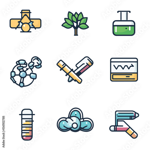 2D Flat icon Biotechnology & Research Icons isolated in White Background