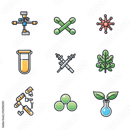 2D Flat icon Biotechnology & Research Icons isolated in White Background