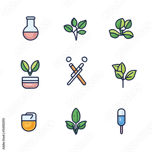 2D Flat icon Biotechnology & Research Icons isolated in White Background