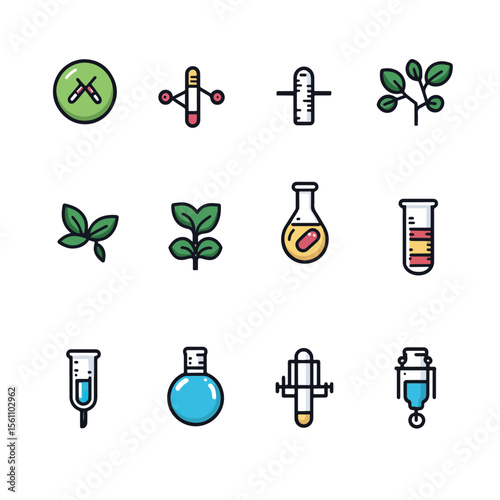 2D Flat icon Biotechnology & Research Icons isolated in White Background