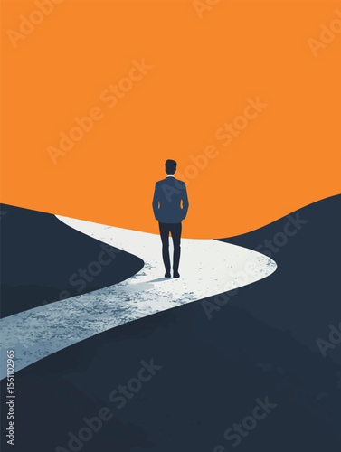 Crossroads as business strategy choice and future options tiny person concept, vector style simple color