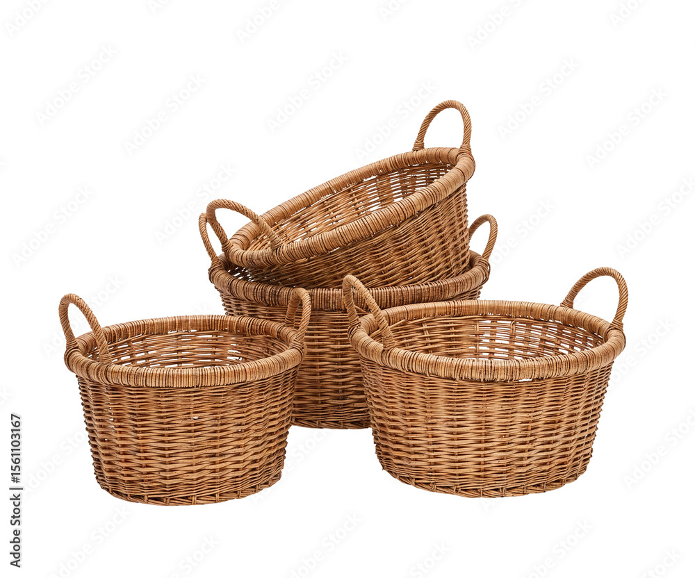 Fototapeta premium Artistic composition showcasing a collection of handcrafted wicker baskets, ideal for rustic decor enthusiasts and storage solution seekers