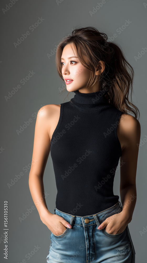 Naklejka premium 美女, 女性, 美しい, 顔, モデル, 日本, 韓国, 中国, アジア, カフェ, ファッション
