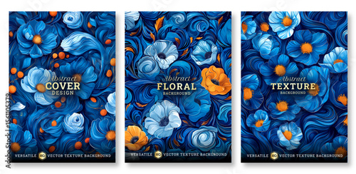 Blue floral art business brochure template, Abstract flyer template, wedding invitation template, universal background, versatile vector background, creative brochure template, invitation template