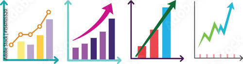 Illustration of four different types of colorful business growth charts