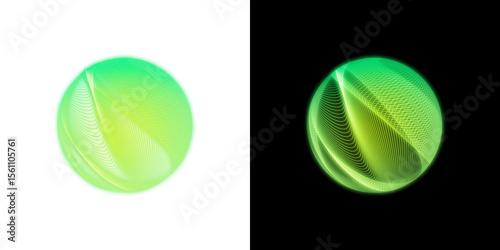 Green Abstract Sphere with Transparent and Black Background
