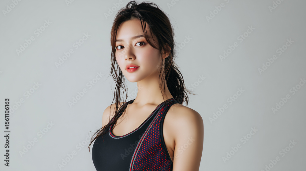 Fototapeta premium 美女, 女性, 美しい, 顔, モデル, 日本, 韓国, 中国, アジア, カフェ,女性、プール、夏、ビキニ、美しさ、水泳