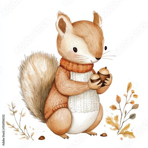 Adorable Squirrel in a Cozy Sweater Holding Nuts