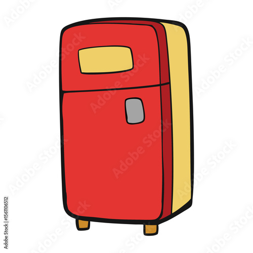 Red retro fridge with a paper note stuck on the door, adding vintage charm and a cozy, nostalgic feel to your kitchen decor. Perfect for reminders and style.
