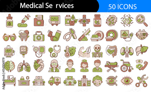 50 Medical Services Icons – Healthcare & Hospital Icon Set