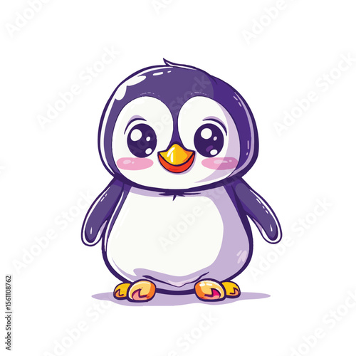 Adorable Purple Penguin Cartoon Illustration Cheerful BigEyed Bird