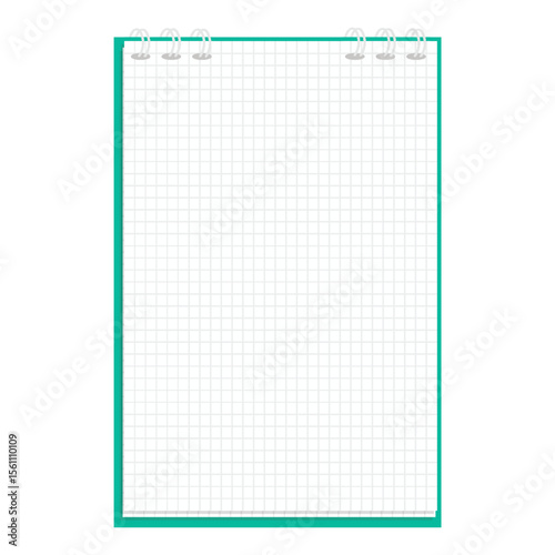 Vector illustration of a spiral notebook with squared pages in flat style. Perfect for school, notes, planning, education, and office use. Isolated on white background.